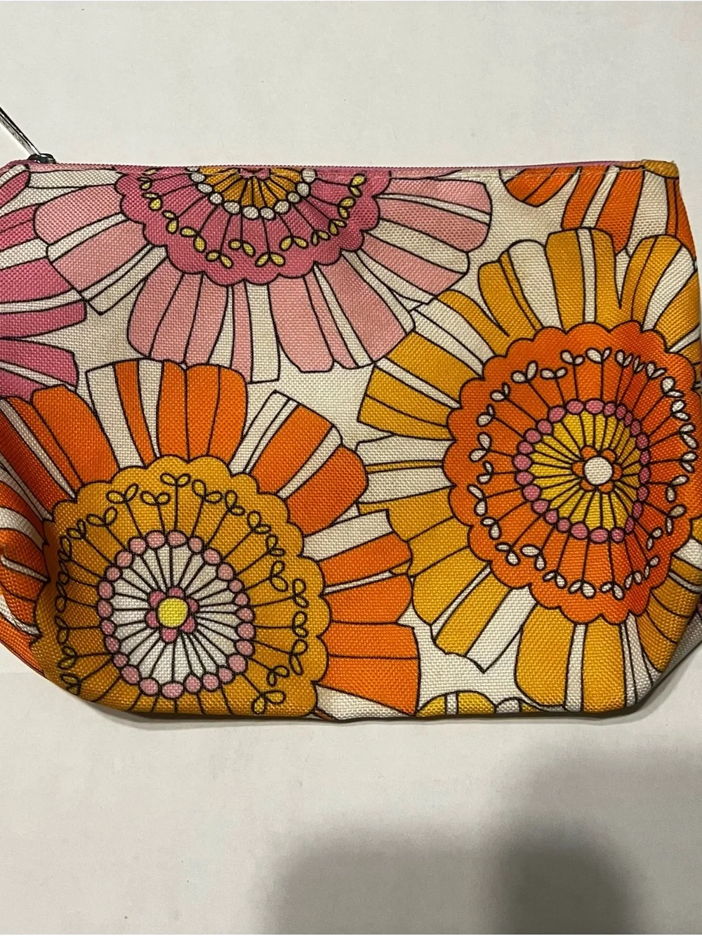 Floral Canvas Cosmetic Pouch in Pink, Orange & Yellow